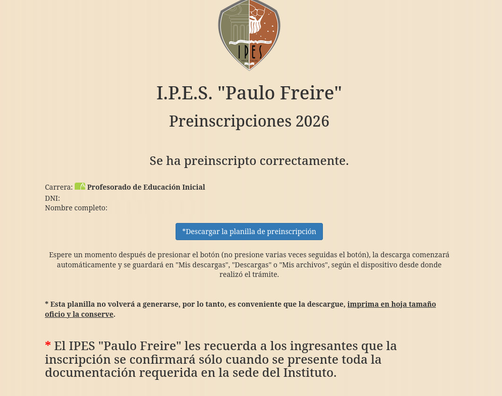 Descargar la planilla de Inscripción