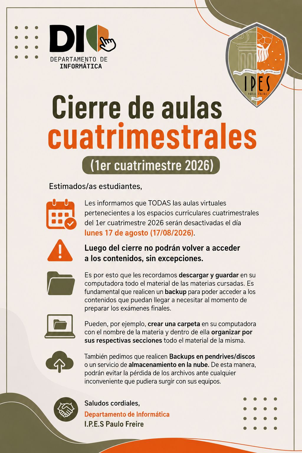 Cierre de aulas cuatrimestrales – 1er cuatrimestre 2026